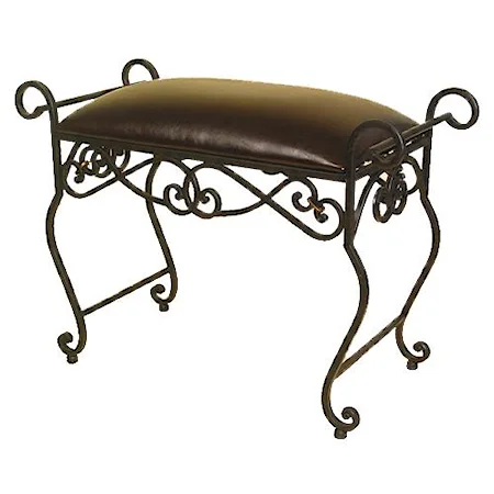 Traditional Iron Bench with Faux Leather Seat